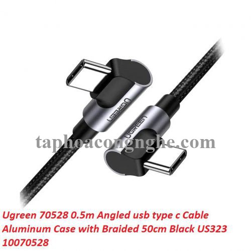 Ugreen 70528 0.5M PD 3A 20v 60W 2 đầu bẻ góc 90 độ cáp USB type C ra USB type C đầu nhôm mạ nickel chống nhiễu US323 30070528